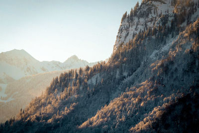 Panoramic view of mountain range against clear sky