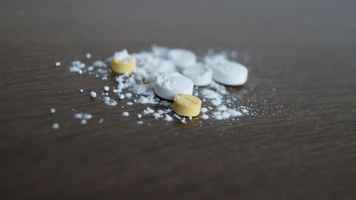 High angle view of ice cream on table