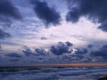Scenic view of sea against dramatic sky