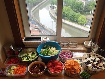 Potted plants on window sill