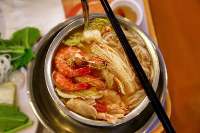 Close-up of soup in bowl on table