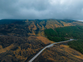 Panoramic aerial wide view of the active volcano etna