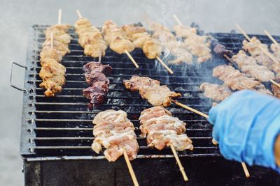 Close-up of meat on barbecue grill