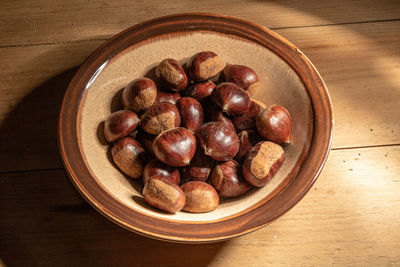 High angle view of food in bowl on table