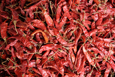 Full frame shot of red chili peppers for sale in store