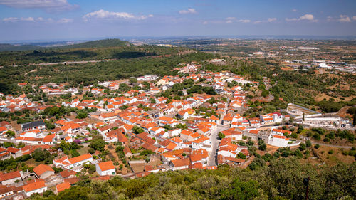 High angle view of townscape against sky