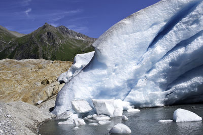 Scenic view of snowcapped mountains against sky, svartisen in nirway