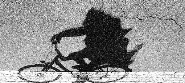 Shadow of woman riding bicycle on street