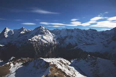 Scenic view of snow covered mountains against sky