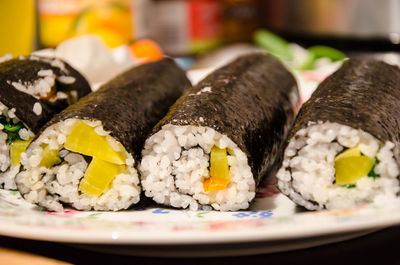 Close-up of sushi in plate