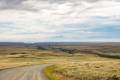 Scenic view of road amidst field against sky