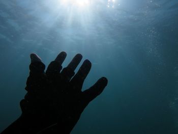 Silhouette hand against clear sky