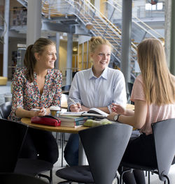 University students studying in cafe