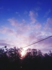 Low angle view of trees against cloudy sky