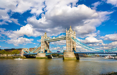 View of bridge over river against cloudy sky