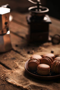 High angle view of dessert on table