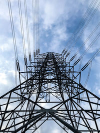 Low angle view of electricity pylon against sky