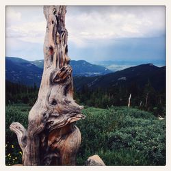 Scenic view of mountains against cloudy sky