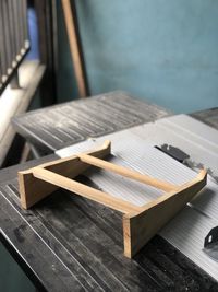 High angle view of books on table