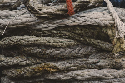 Full frame shot of tangled weathered ropes