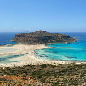 Scenic view of sea against blue sky