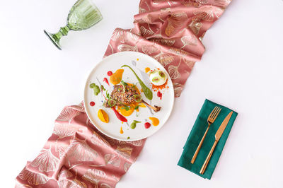 High angle view of food on white background