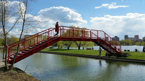 High angle view of bridge over river