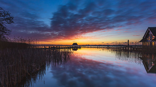 Scenic view of lake against sky during sunset