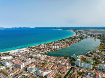 Aerial view of the beach in palma de mallorca