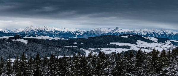 Scenic view of snowcapped mountains against sky