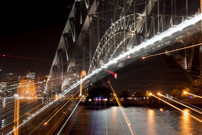 Aerial view of bridge at night