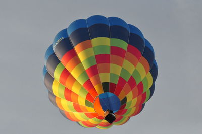 Low angle view of hot air balloons against clear sky