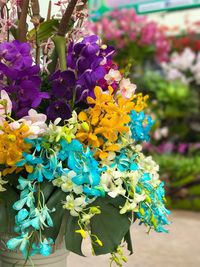 Close-up of flowers on potted plant for sale