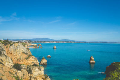 Scenic view of sea against blue sky