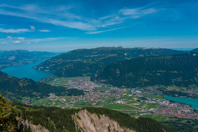 Panoramic view of lake thun in switzerland.