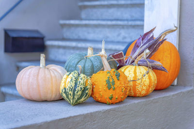 Close-up of pumpkins on table