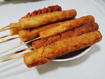 High angle view of meat in plate