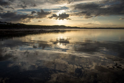 Scenic view of lake against sky during sunset