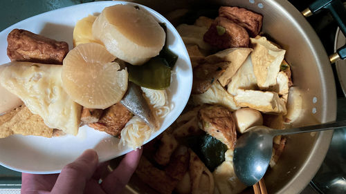 High angle view of breakfast on table