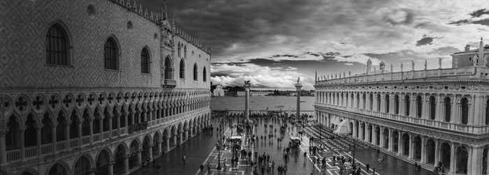 Panoramic view of buildings against sky in city