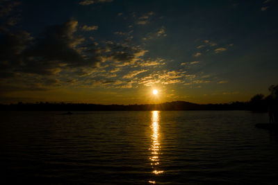 Scenic view of lake against sky during sunset