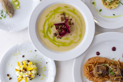 High angle view of food served in bowl