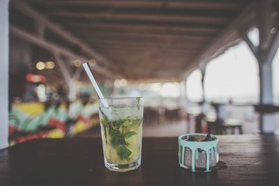 Close-up of beer in glass on table