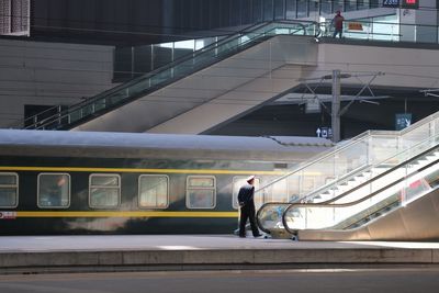 View of subway train at railroad station platform