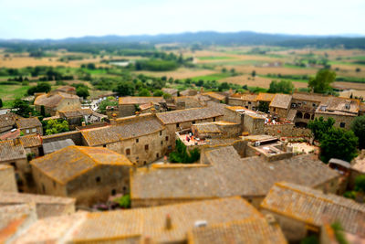 High angle view of buildings in city