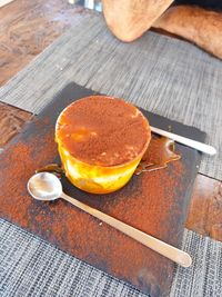 High angle view of breakfast on table