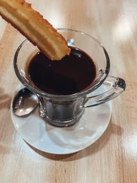 High angle view of coffee on table