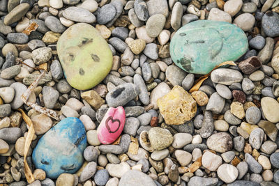 High angle view of stones in pebbles