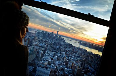 Aerial view of city at night