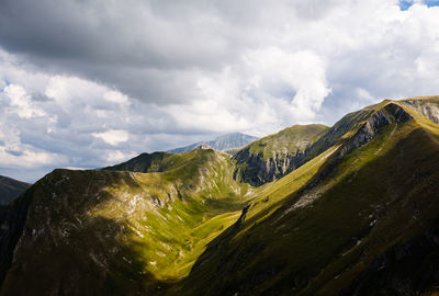 Scenic view of mountains and valley in bolognola, marche italy 